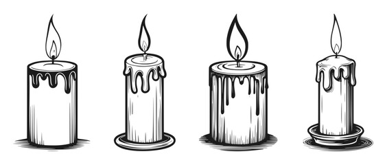 Cartoon Candle Vintage Drawing  Vector Set