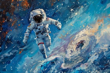 Fototapeta premium an astronaut in space with planet in the background, An astronaut in the vastness of space