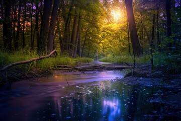Obraz premium Ancient Mighty Oak Tree with Exposed Tangled Roots Next to Pond - Epping Forest Background, Loughton , London. Beautiful simple AI generated image