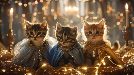 Three Kittens Dressed in Royal Robes.