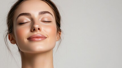Fototapeta premium A woman with a smile on her face and her eyes closed