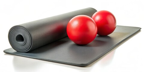Black Yoga Mat with Two Red Balls, Yoga, Fitness, Exercise, Workout