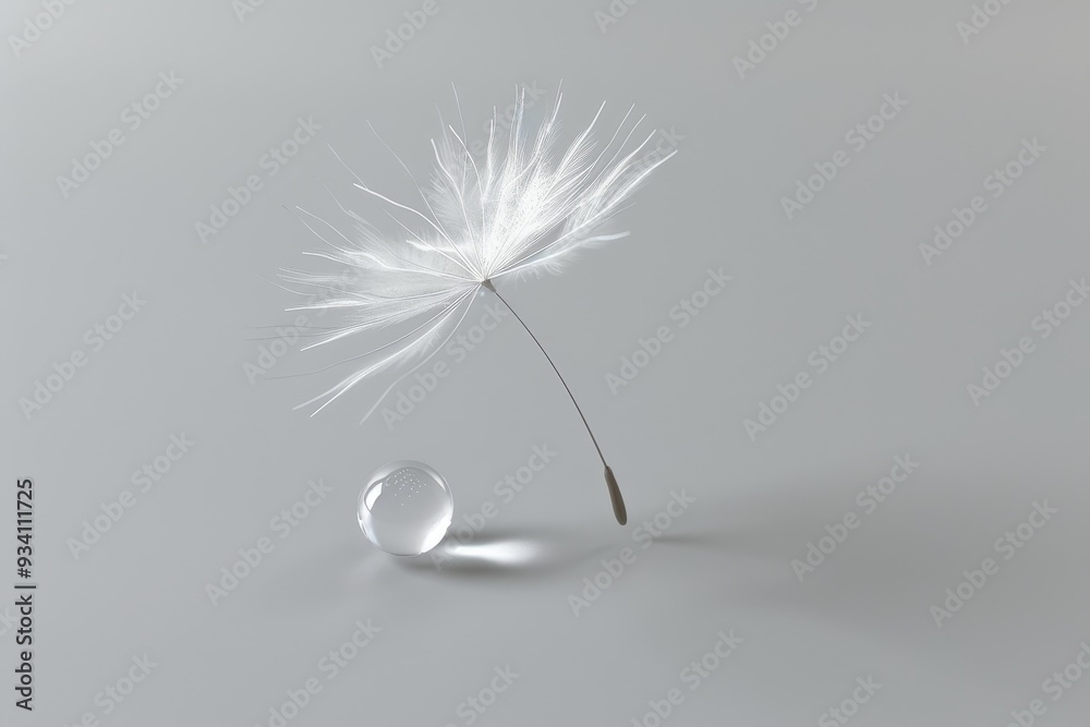Leinwandbilder dandelion with single seed blowing in the wind, photorealistic image of single raindrop landing on d