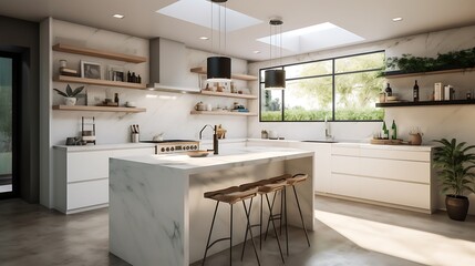 A modern kitchen with clean lines, stainless steel, and smart appliances
