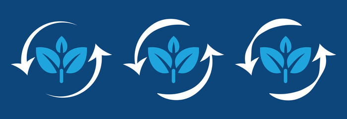 Eco-friendly green leaf and arrow icons feature three interlocking leaves with circular arrows. Ideal for sustainable projects, environmental initiatives, and green businesses.