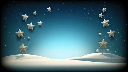 Naklejka premium A serene snowy landscape under a sky filled with shining stars.