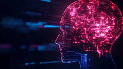 Artificial Intelligence: The Future of Technology - A digital human head with a glowing brain made up of circuitry symbolizing artificial intelligence, innovation, technology, future, and progress.