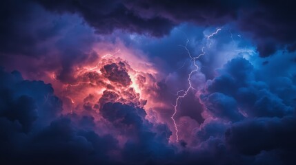 Fototapeta premium Multiple lightning strikes illuminating night clouds