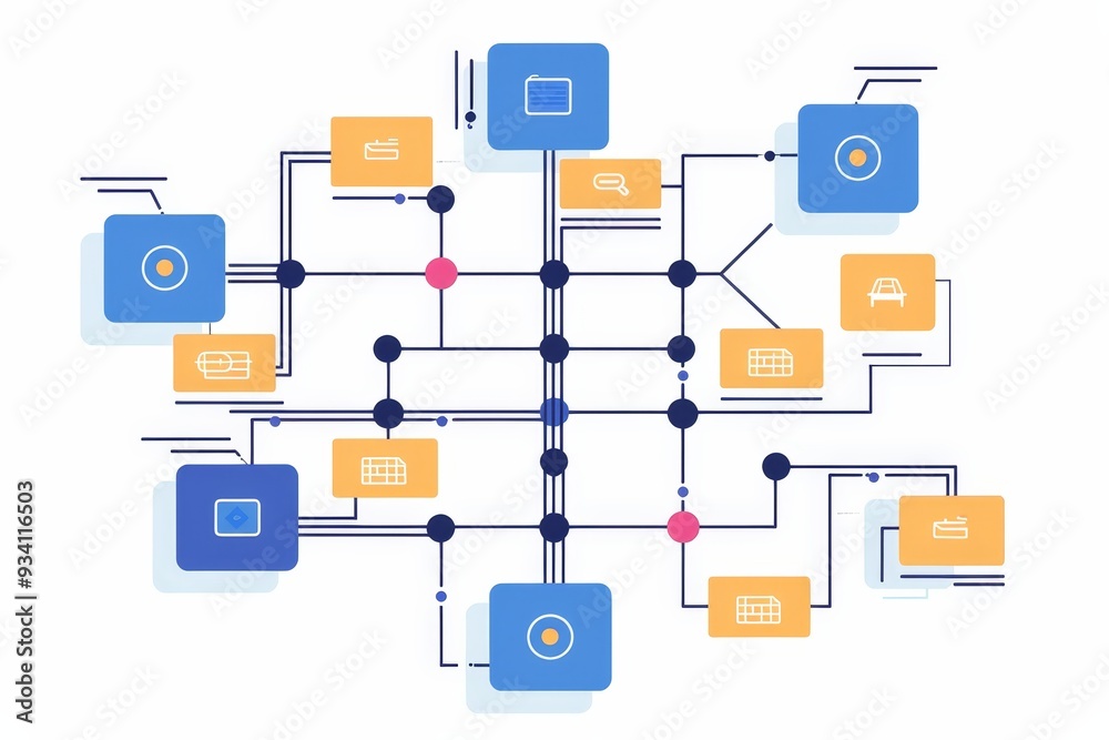 Fototapete blueprint with bunch of orange dots on it, user flow diagram guides your navigation