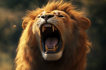 Close-Up of Roaring Lion in Natural Habitat