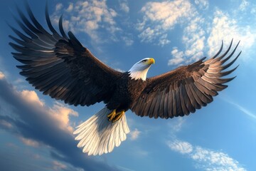 Bald Eagle Gliding in Clear Blue Sky