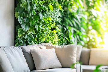 Indoor plants enhance cozy living space with vertical greenery