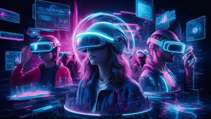 Obraz premium Immersive Virtual Reality Experience with Futuristic Technology