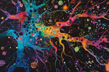 painting of tree with many different colors, vibrant mind map filled with multi colored neural pathways