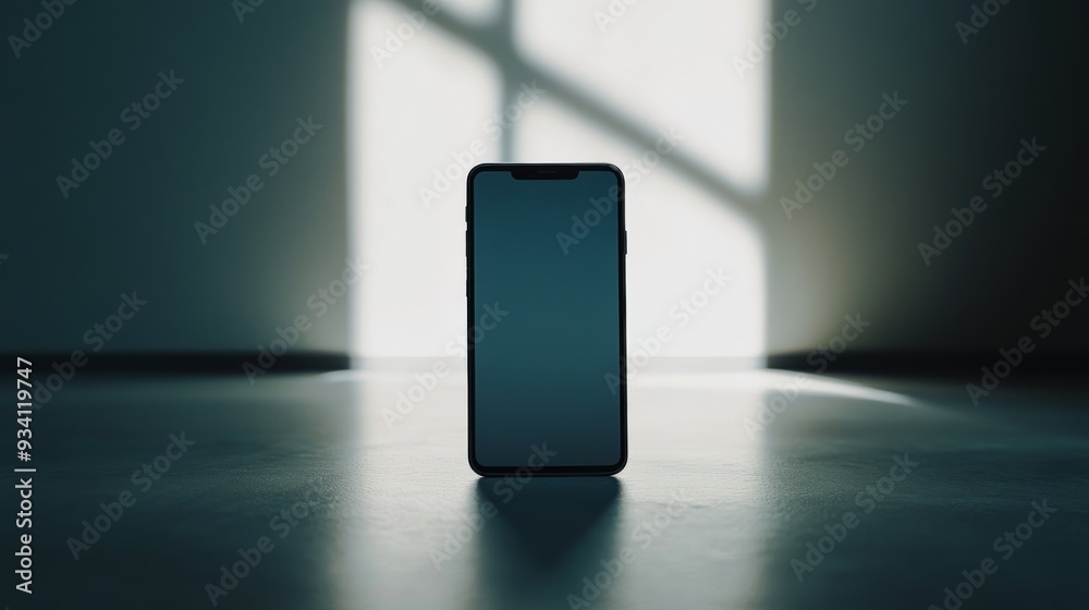 Aufkleber smartphone screen facing directly at the camera with a blank display, on a smooth, clean surface