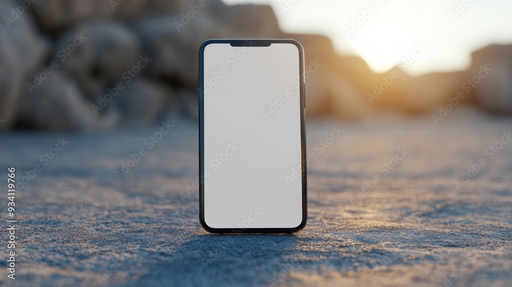 Poster Smartphone screen facing directly at the camera with a blank display, on a smooth, clean surface