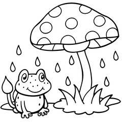 There mushroom and frog rain Coloring page