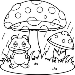 There mushroom and frog rain Coloring page