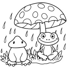 There mushroom and frog rain Coloring page