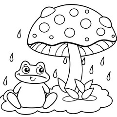 There mushroom and frog rain Coloring page