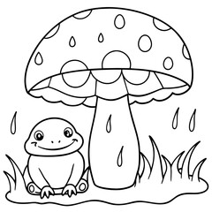 There mushroom and frog rain Coloring page