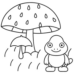 There mushroom and frog rain Coloring page