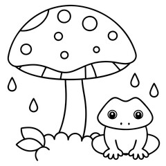 Naklejka premium There mushroom and frog rain Coloring page