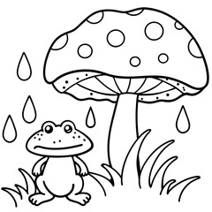There mushroom and frog rain Coloring page