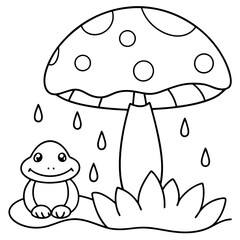 There mushroom and frog rain Coloring page