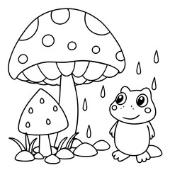 There mushroom and frog rain Coloring page