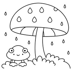 There mushroom and frog rain Coloring page