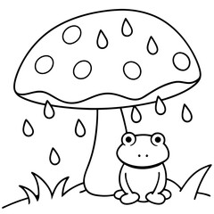 There mushroom and frog rain Coloring page
