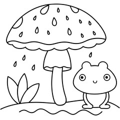 There mushroom and frog rain Coloring page