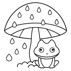 Naklejka premium There mushroom and frog rain Coloring page