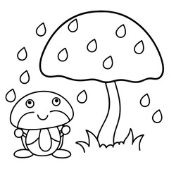 Naklejka premium There mushroom and frog rain Coloring page