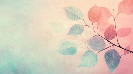 Delicate Pastel Leaves on a Soft Background - A serene image of leaves with pastel colors, symbolizing growth, nature, tranquility,  softness, and a sense of calm.
