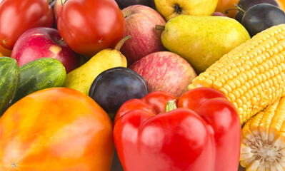 Ripe vegetables and fruits. Bright background.