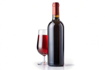 Generic wine bottle and wine glass
 isolated on a white background
