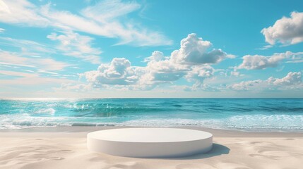 Serene Beach Display Podium with Golden Sunlight