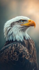 Obraz premium Bald eagle close-up portrait, detailed feathers, majestic pose. Wildlife photography concept