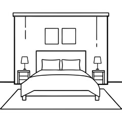 bedroom with bed line art 