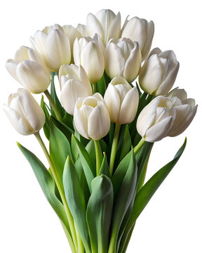 Fototapeta Elegant white tulip bouquet for sophisticated floral arrangements, perfect for wedding and spring designs, transparent PNG file