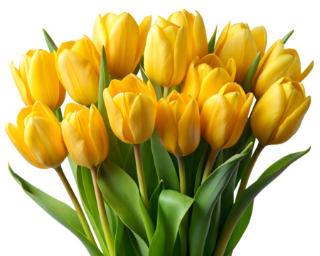 Bouquet of vibrant yellow tulips isolated transparent PNG file