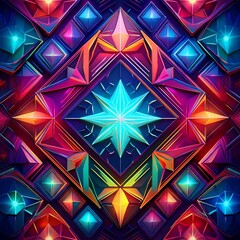 Colorful Abstract Christmas Background with Geometric Patterns and Neon Lights