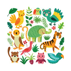 Fototapeta premium set of animals character vector illustrations