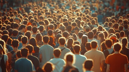 Obraz premium A large group of people gathered in front of a stage, possibly waiting for an event or performance to begin, Generative AI