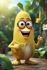 Close-Up of Cartoon Live Banana in the Garden: An Image Highlighting the Benefits of Vitamins and Healthy Eating
