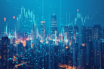 Fototapeta premium A composite image of a cityscape overlaid with financial charts 