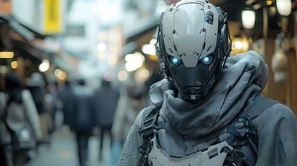 Futuristic Cyborg in Urban Setting