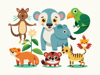 Naklejka premium set of animals character vector illustrations